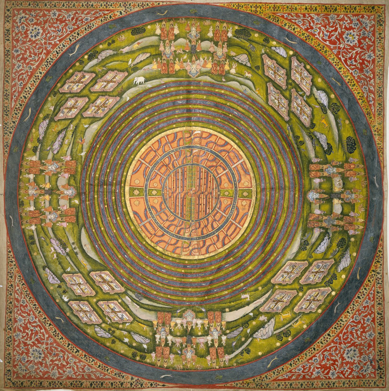 Jain diagram vesmíru (Jambudvipa) (kvaš na bavlněné látce) od Indian School