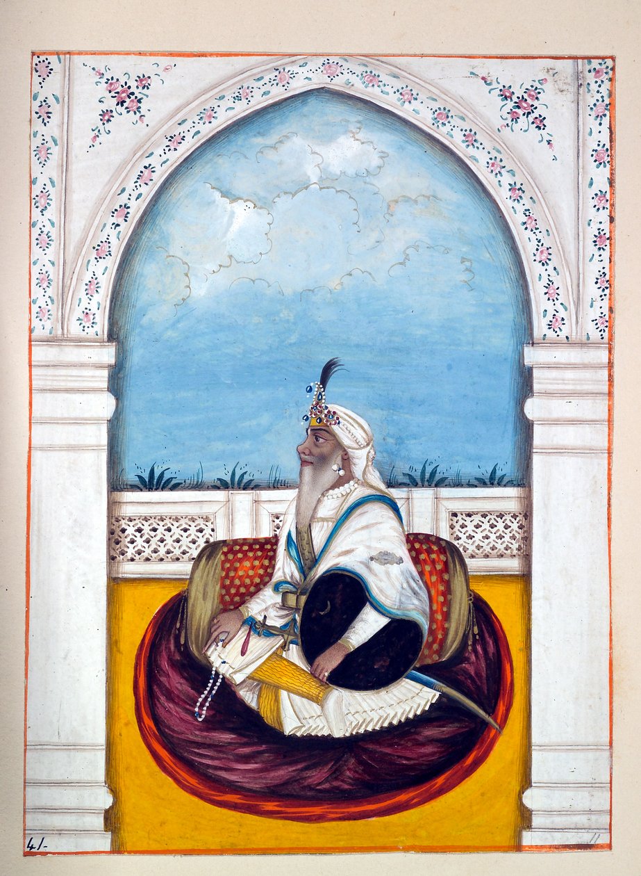 Jemadar Khushyal Singh, z Království Paňdžáb, jeho vládci a náčelníci, svazek II, svazek 30 akvarelových studií od neidentifikovaného indického umělce, kolem roku 1840 (wc na papíře) od Indian School