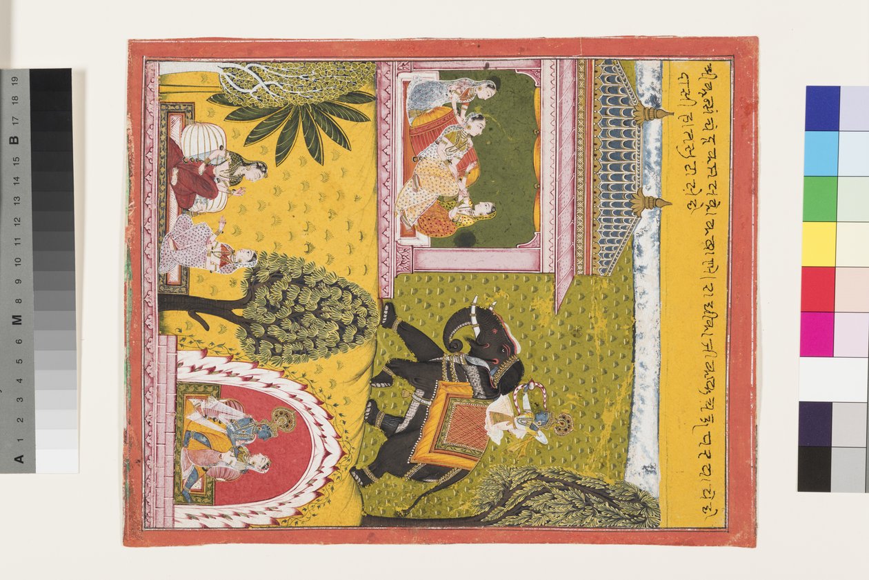 Krišna přichází k milované Rádhá, kolem roku 1700 od Indian School