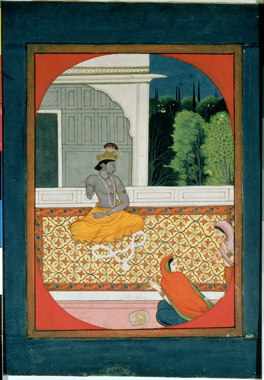 Krišna odhodí svou girlandu; ilustrace k Sat Sai z Bihari Lal, 19. století od Indian School