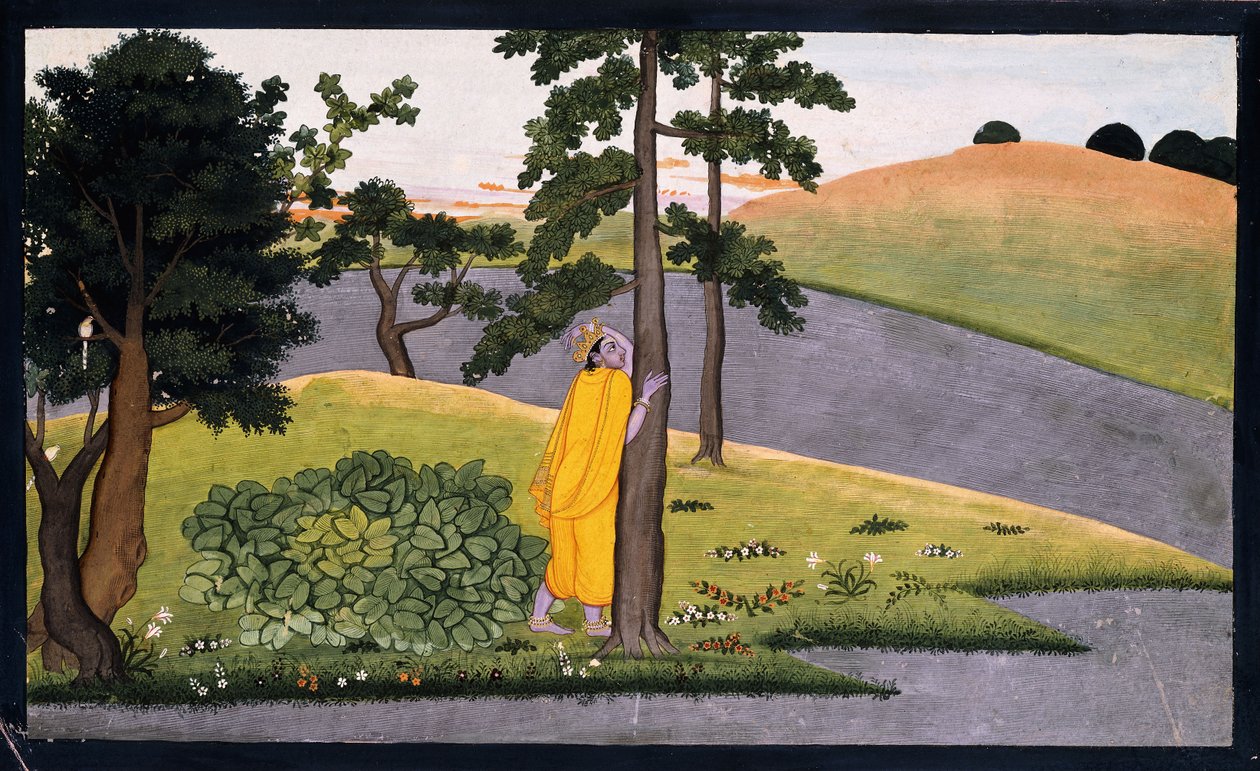 Krišna opřený o strom, čekající na Radhu, kolem roku 1780 od Indian School
