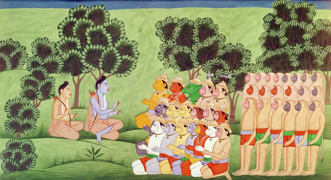 Lakshmana radí se s hlavami opičích armád z Rámájany od Indian School