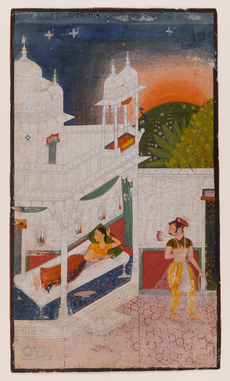 Lalita Ragini, stránka z rozptýlené série Ragamala, cca 1640 (neprůhledné wc na papíře) od Indian School