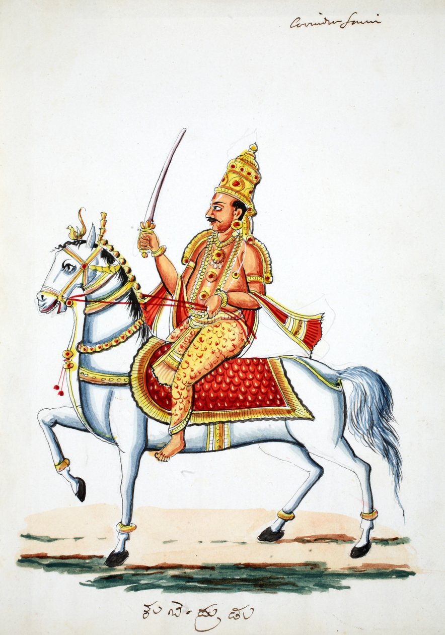 Lord Kalki na koni Devadatta s mečem v ruce (wc na papíře) od Indian School
