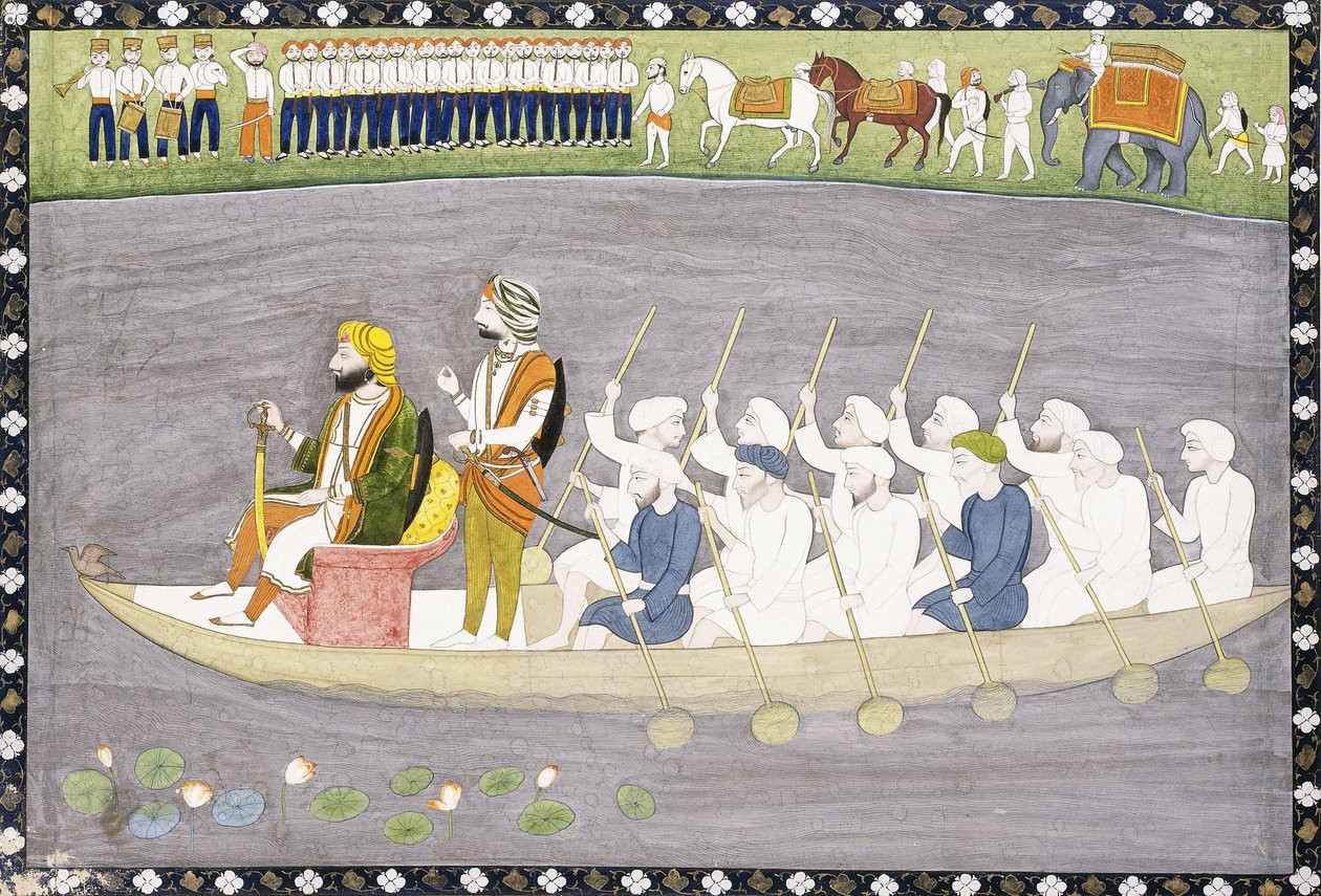 Maharaja Gulab Singh na jezeře Wular v Kašmíru, kolem roku 1840 od Indian School