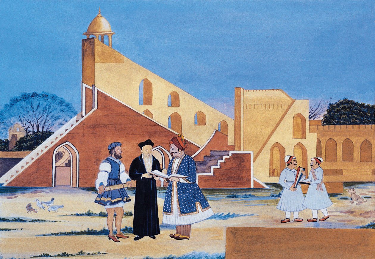 Obraz mahárádži Sawai Jai Singha II, Jantar Mantar, Džajpur, Rádžasthán, Indie (akvarel na papíře) od Indian School