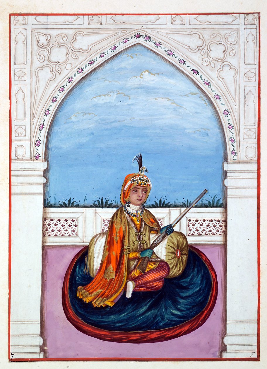 Maharaja Duleep Singh, z Království Paňdžáb, jeho vládci a náčelníci, svazek I, svazek 27 akvarelových studií od neidentifikovaného indického umělce, kolem roku 1840 (wc na papíře) od Indian School