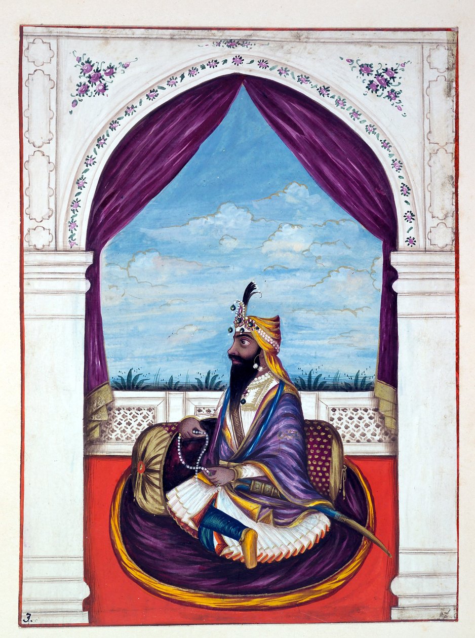 Maharaja Kharak Singh, z Království Paňdžáb, jeho vládci a náčelníci, svazek I, svazek 27 akvarelových studií od neidentifikovaného indického umělce, kolem roku 1840 (wc) od Indian School