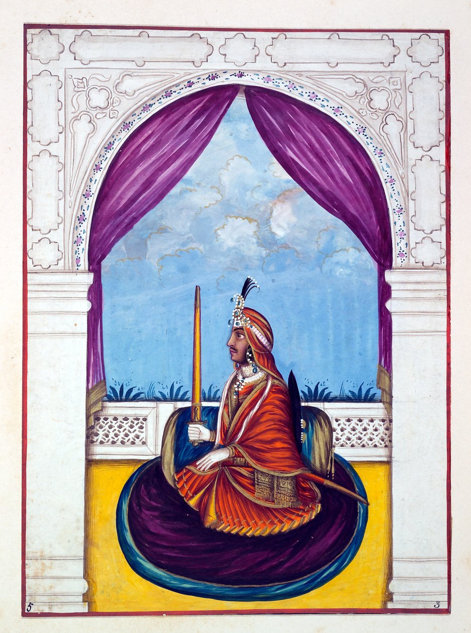 Maharaja Nau Nihal Singh, z Království Paňdžáb, jeho vládci a náčelníci, svazek I, svazek 27 akvarelových studií od neidentifikovaného indického umělce, kolem roku 1840 (wc na papíře) od Indian School