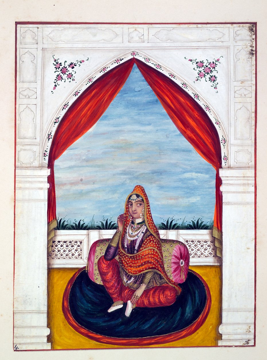 Maharani Chand Kaur, z Království Paňdžáb, jeho vládci a náčelníci, svazek I, svazek 27 akvarelových studií od neidentifikovaného indického umělce, kolem roku 1840 (wc na papíře) od Indian School