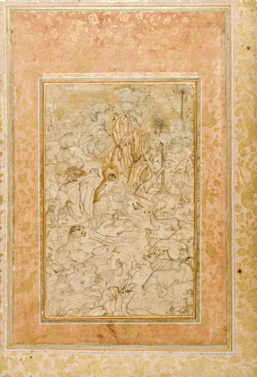 Majnun v divočině, kolem 1595 (neprůhledné wc a zlato na papíře) od Indian School
