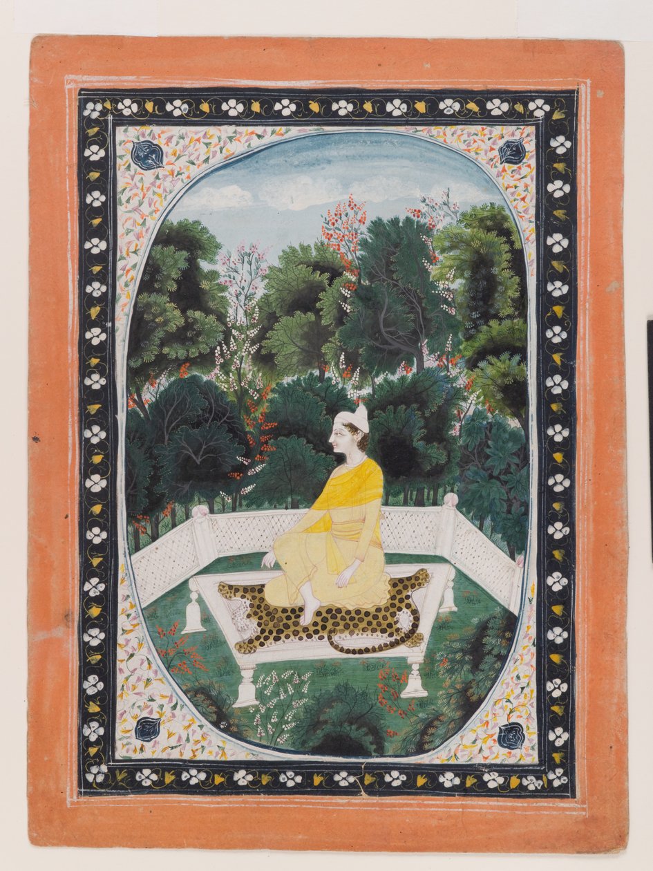 Muž meditující v zahradním prostředí, cca 1820-40 (wc na papíře) od Indian School