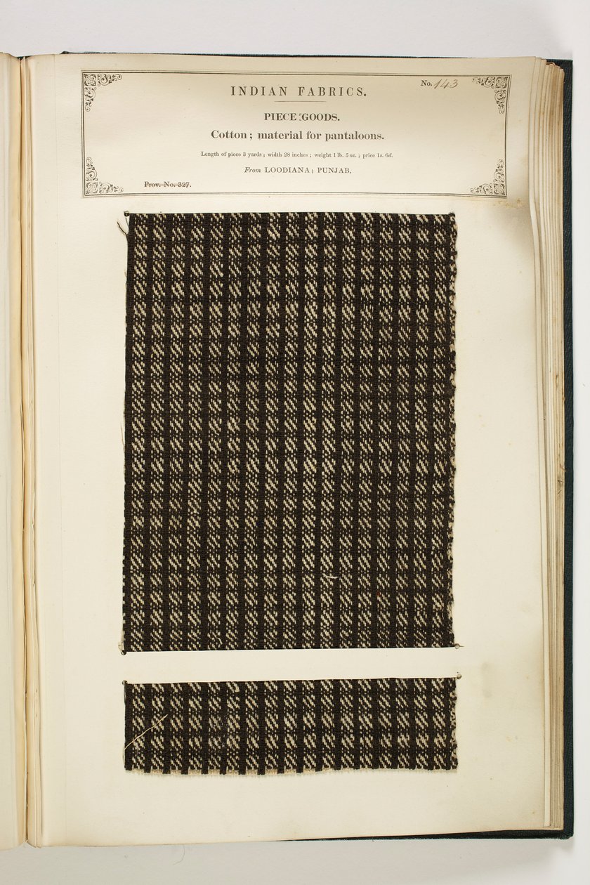 Materiál pro pantalony, Loodiana, Paňdžáb, kusové zboží, ze sbírky indických textilních výrobců, John Forbes Watson, publikoval v roce 1866 od Indian School
