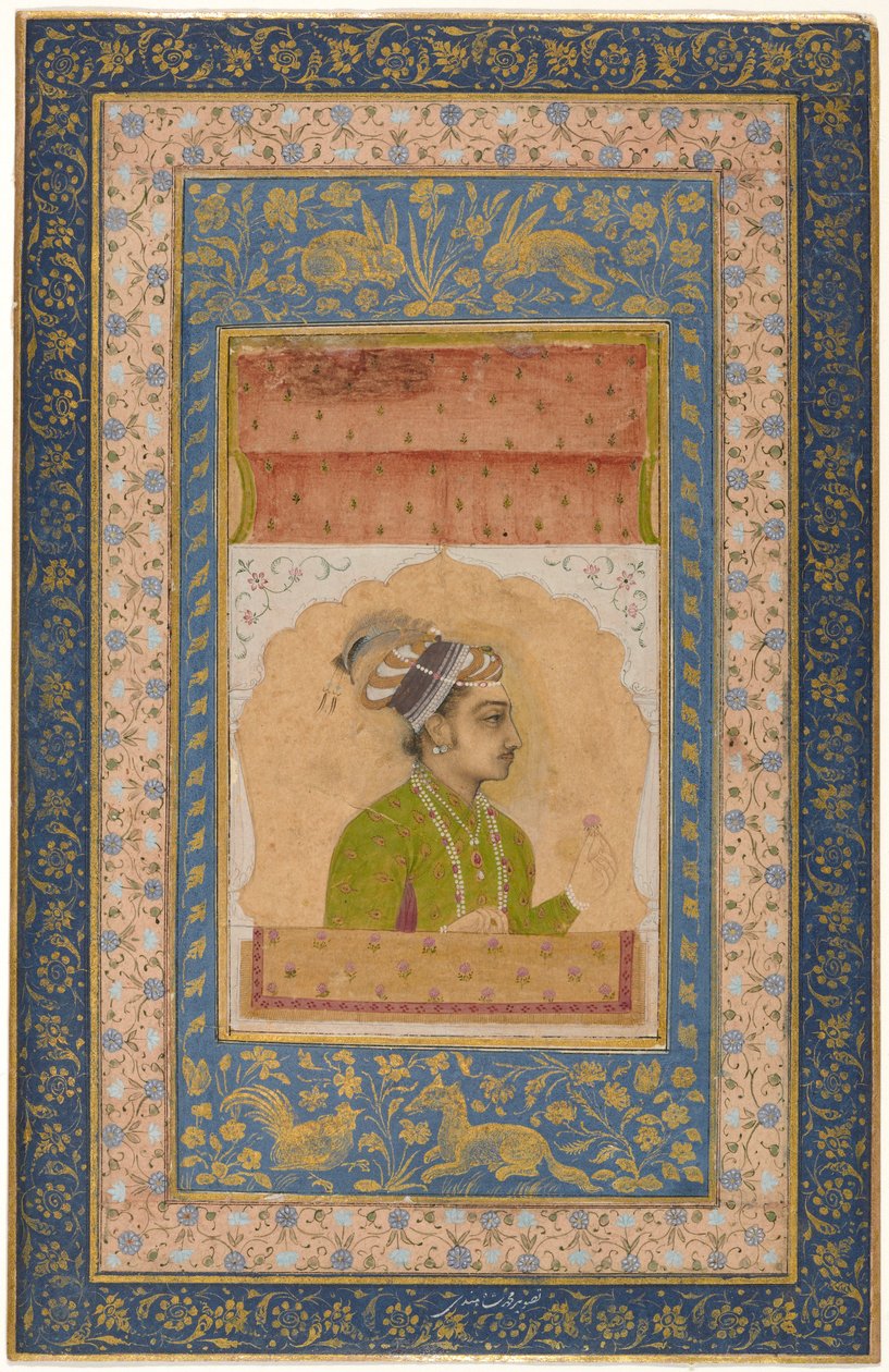Miniaturní portrét Dary Shikoh, cca 1640 (kvaš na papíře připevněný na list alba) od Indian School