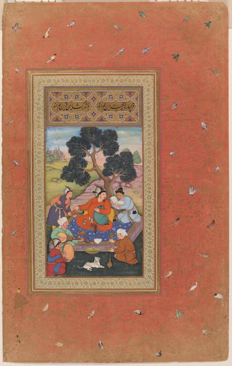 Mongolský náčelník a doprovod, folio z Gulšanského alba (album Růžová zahrada), kolem roku 1600 (neprůhledný akvarel, tuš a zlato na papíře) od Indian School