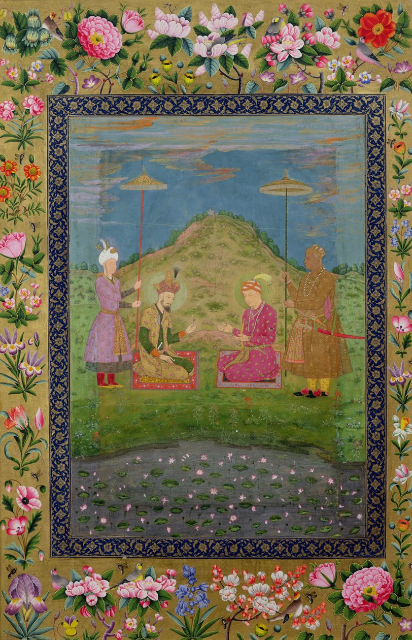 Paní E-14 Humayun (1508-56) a Akbar (1542-1605) s vezírem z Moraqqa od Indian School