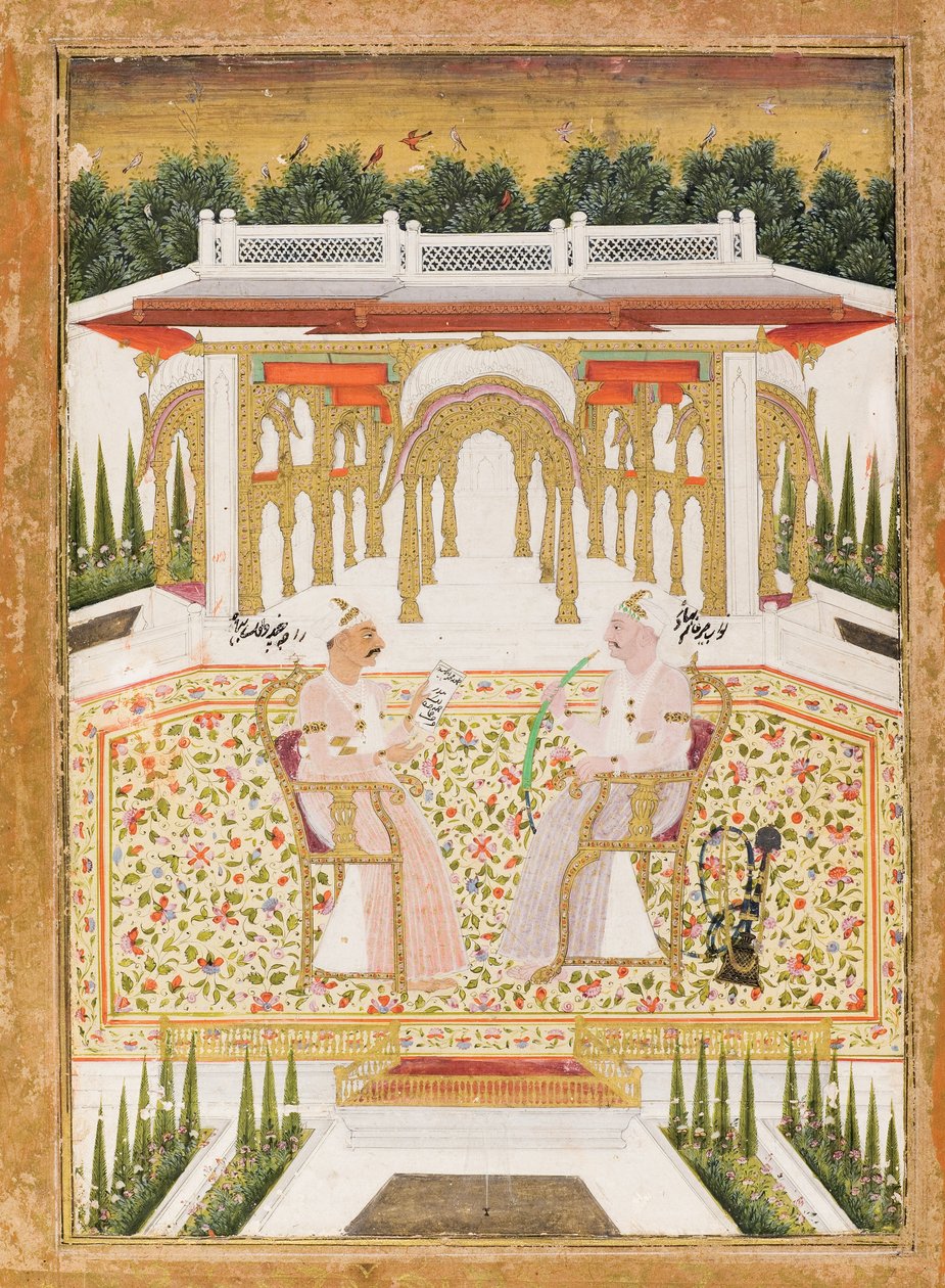 Nawab Mir Alam Bahadur a Raja Chandu Lal Bahadur, cca 1800 (neprůhledné wc a zlato na papíře) od Indian School