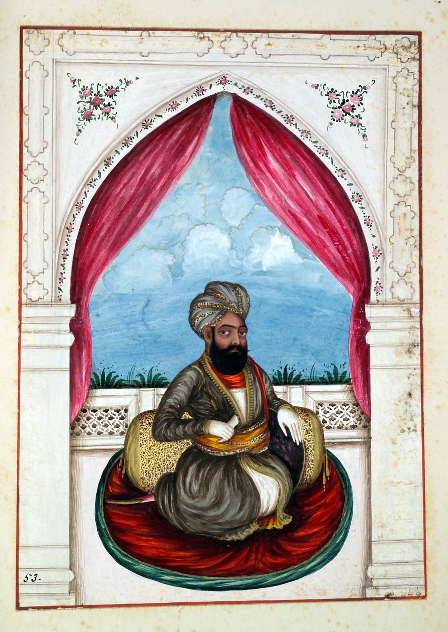 Nawab Mohammad Akhbar Khan, z Království Paňdžáb, jeho vládci a náčelníci, svazek II, svazek 30 akvarelových studií od neidentifikovaného indického umělce, kolem roku 1840 (wc na papíře) od Indian School