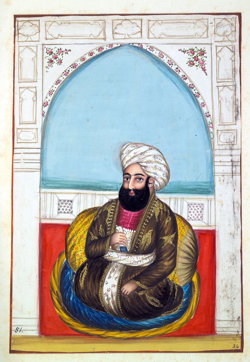 Nawab Synd Mohammad Khan, z Království Paňdžáb, jeho vládci a náčelníci, svazek II, svazek 30 akvarelových studií od neidentifikovaného indického umělce, kolem roku 1840 (wc na papíře) od Indian School