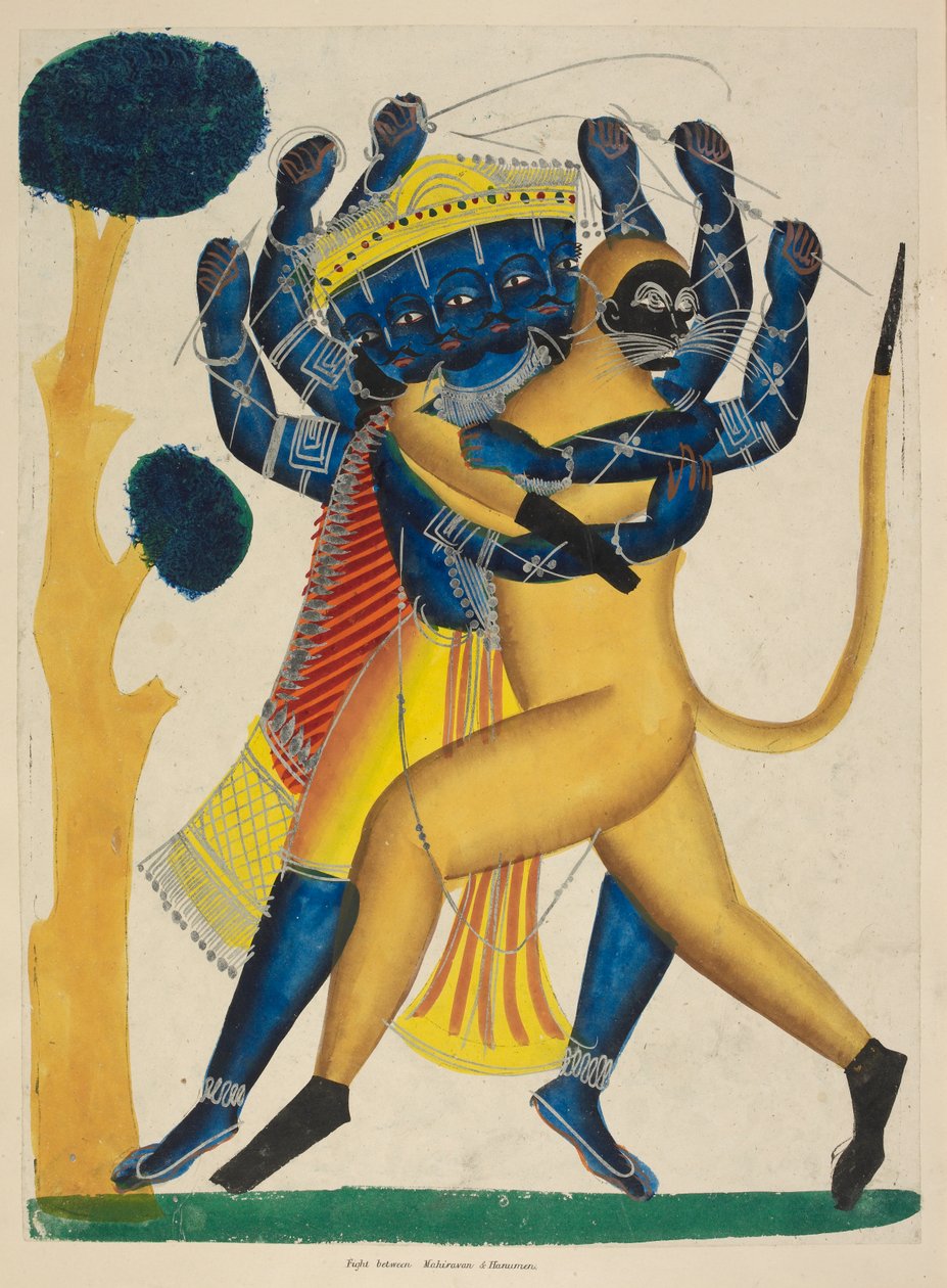 Nebo. 891 Hanuman bojující Ravana, kolem roku 1865 (akvarel na papíře) od Indian School