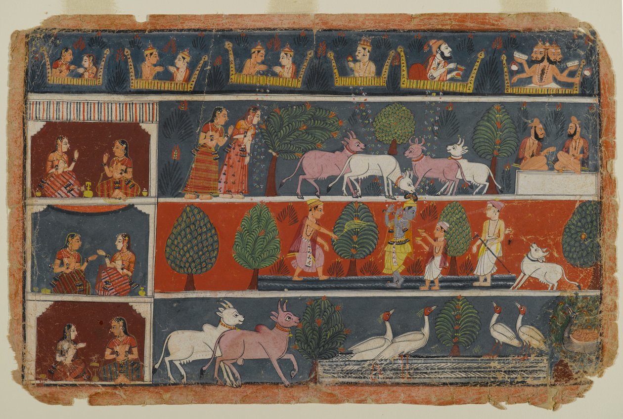 Stránka ze série Dispersed Bhagavata Purana Series, cca 1680 (neprůhledné wc na papíře) od Indian School
