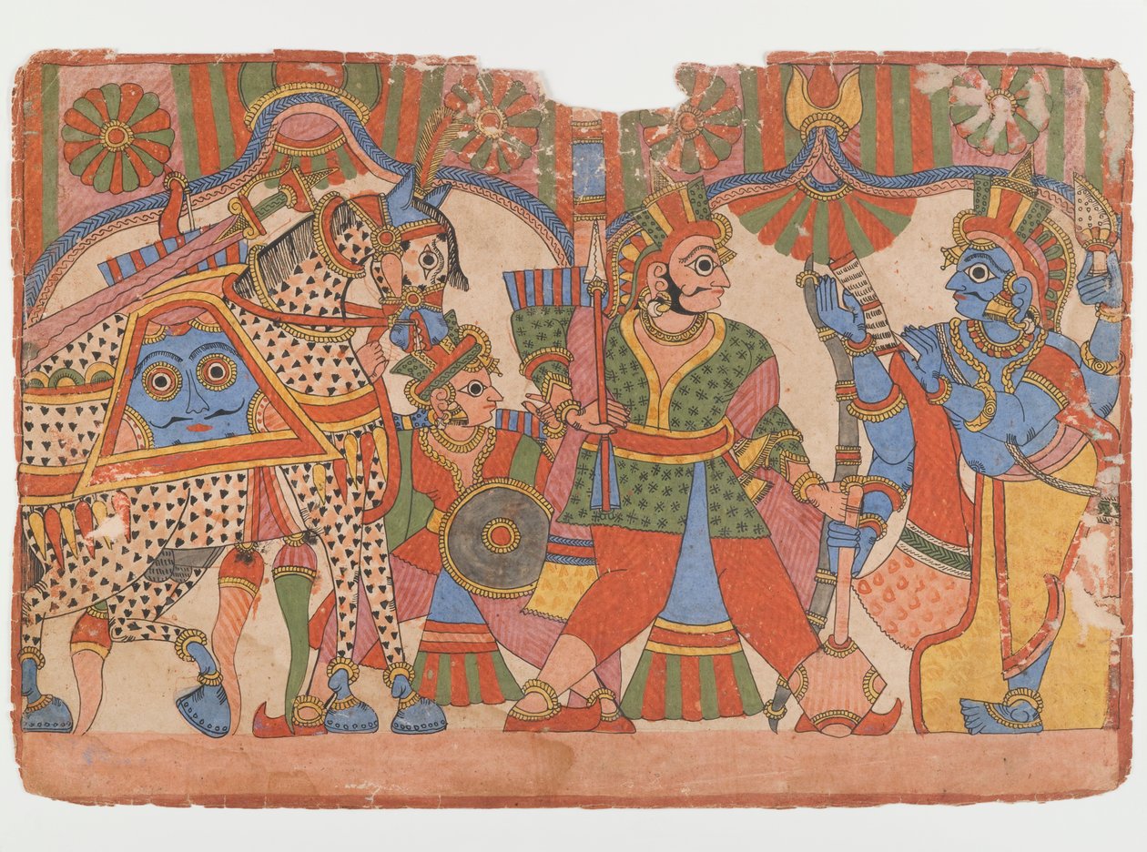 Stránka ze série Mahábhárata, cca 1830-50 (inkoust a barva na papíře) od Indian School