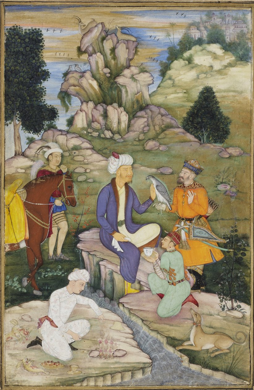 Piknik v průběhu lovu, cca 1615 (neprůhledné wc na papíře) od Indian School