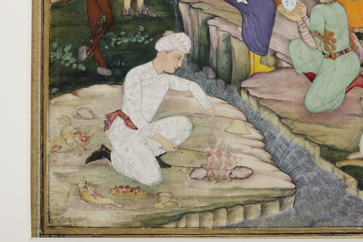 Piknik v průběhu lovu, detail, cca 1615 (neprůhledné wc na papíře) od Indian School
