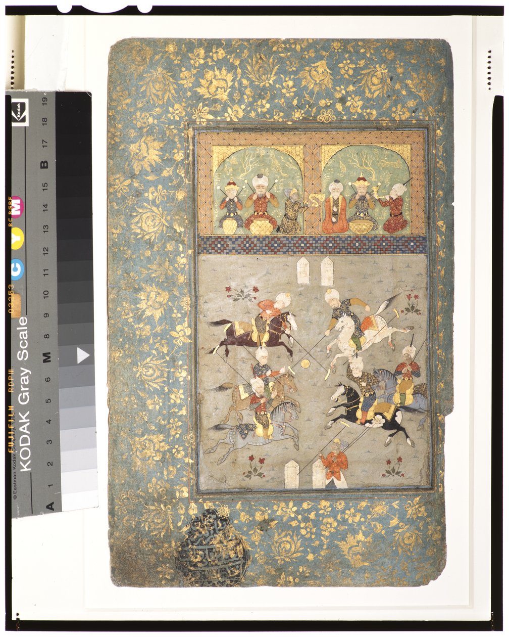 Polo Players, cca 1530 (neprůhledný akvarel a zlato na papíře) od Indian School