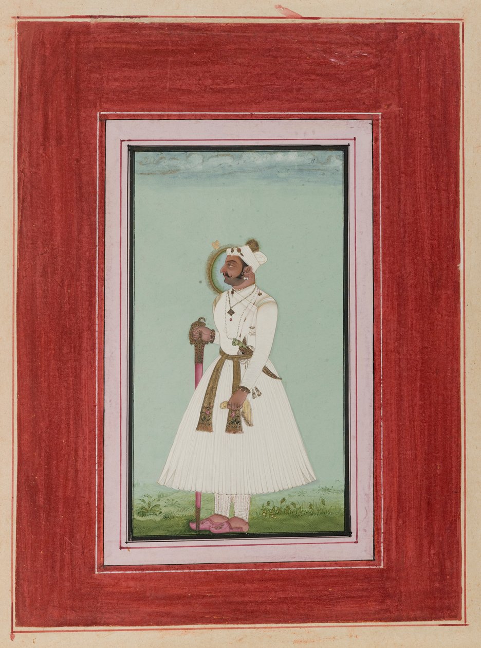 Portrét Rao Vir Singha, cca 1780-1790 (neprůhledné wc a zlato na papíře) od Indian School