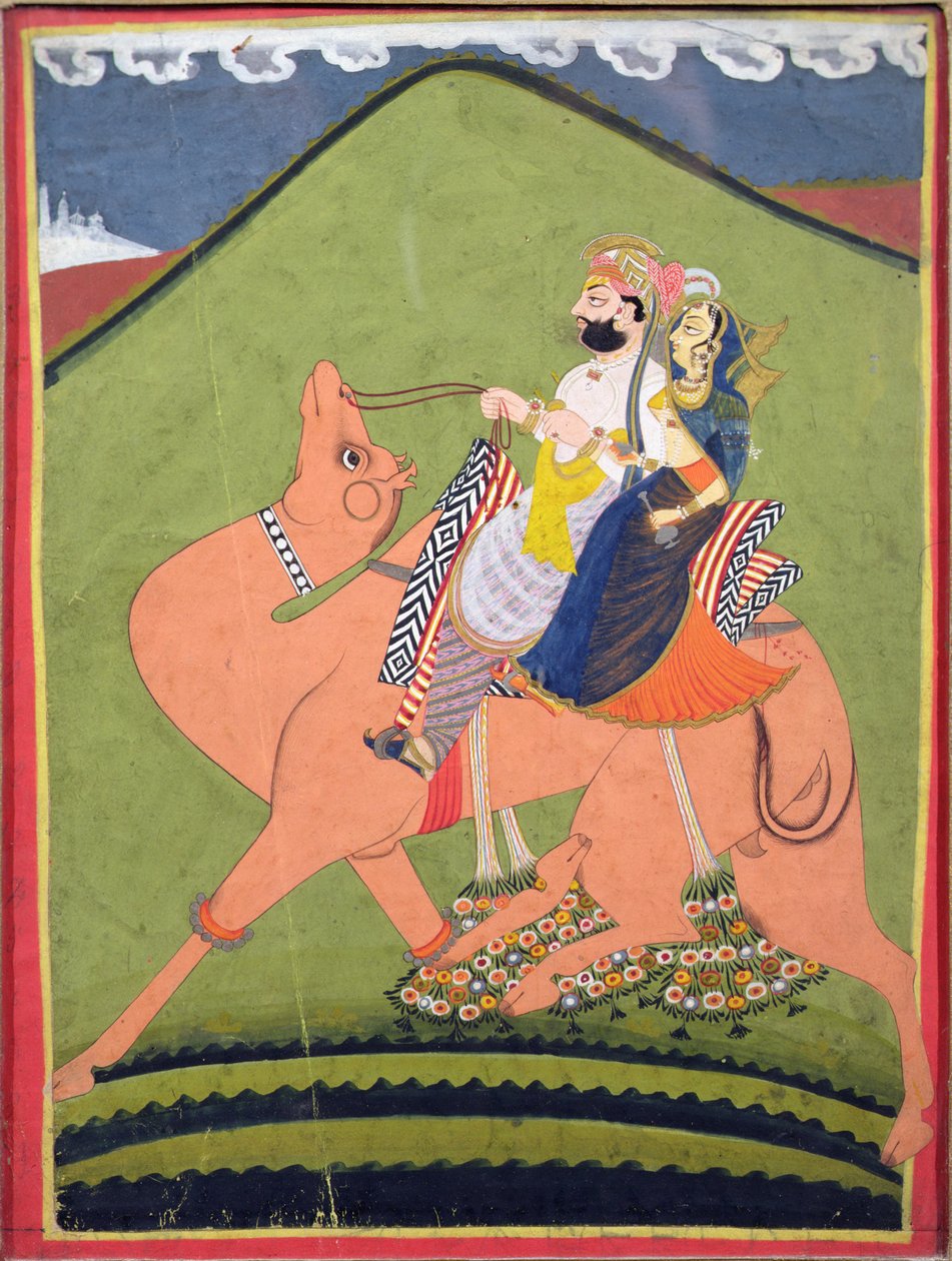 Portrét Salima Singha z Pokaranu, jedoucího na velbloudovi se svou rani, Jodhpur, cca 1810-20 od Indian School