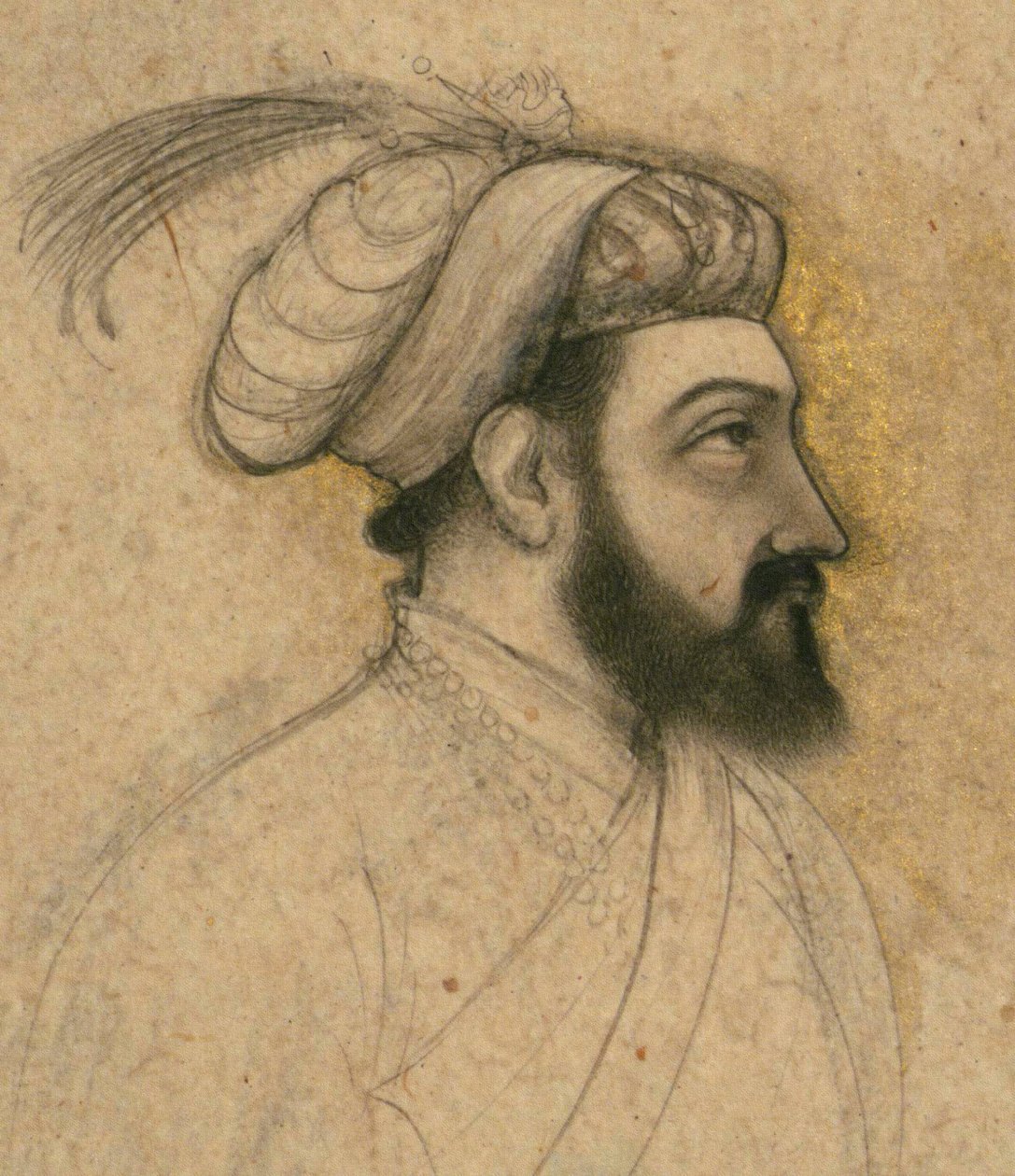 Portrét Shah Jahana, polovina 17. století (inkoust a pigmenty na papíře připevněné na kartonu) od Indian School