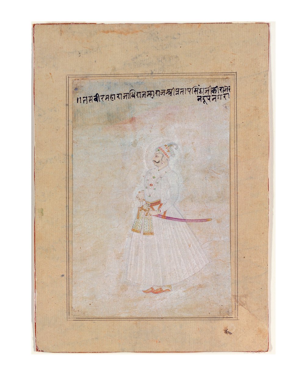 Portrét stojícího vládce Rádžputu, cca 1770 (neprůhledné wc a zlato na papíře) od Indian School