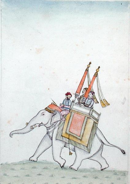 Portrét prince jedoucího na slonovi, počátek 19. století (akvarel na papíře) od Indian School