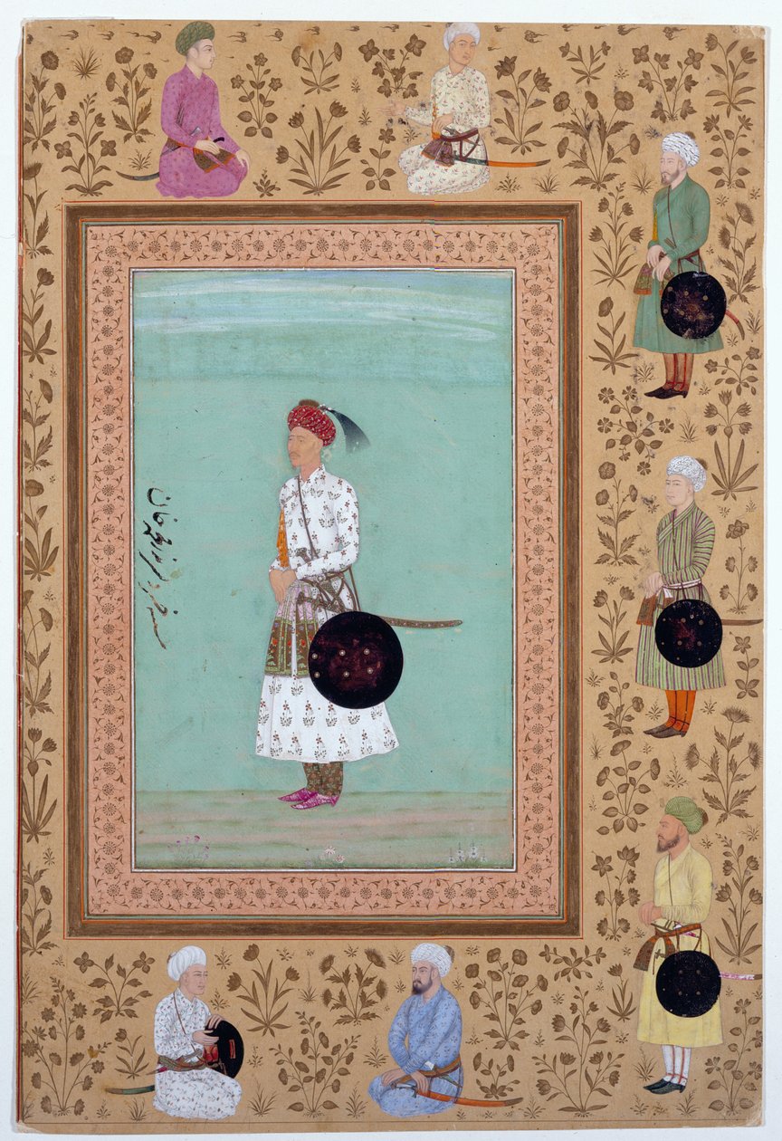 Portrét dvořana Chosrova, syna Nasra Muhammada Chána, asi 1650-60 (tuš, akvarel a zlato na papíře) od Indian School