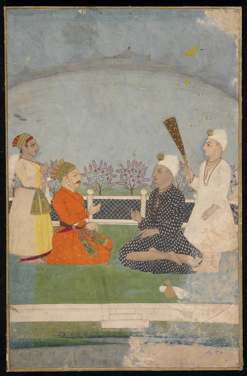 Princ na návštěvě u svatého muže, oddělené album s malbou, polovina 18. století od Indian School