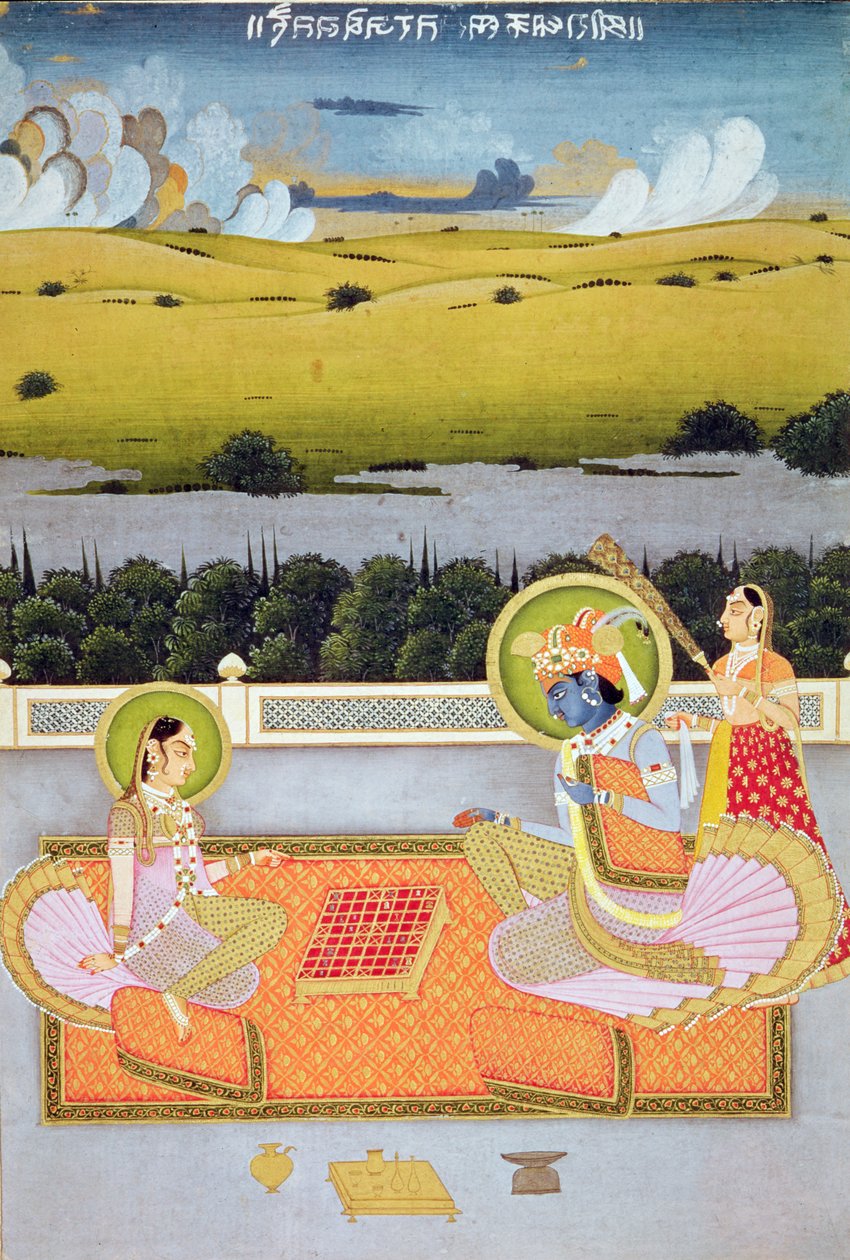 Knížecí pár hrající na tahák, Rajasthan School, c.1750 od Indian School