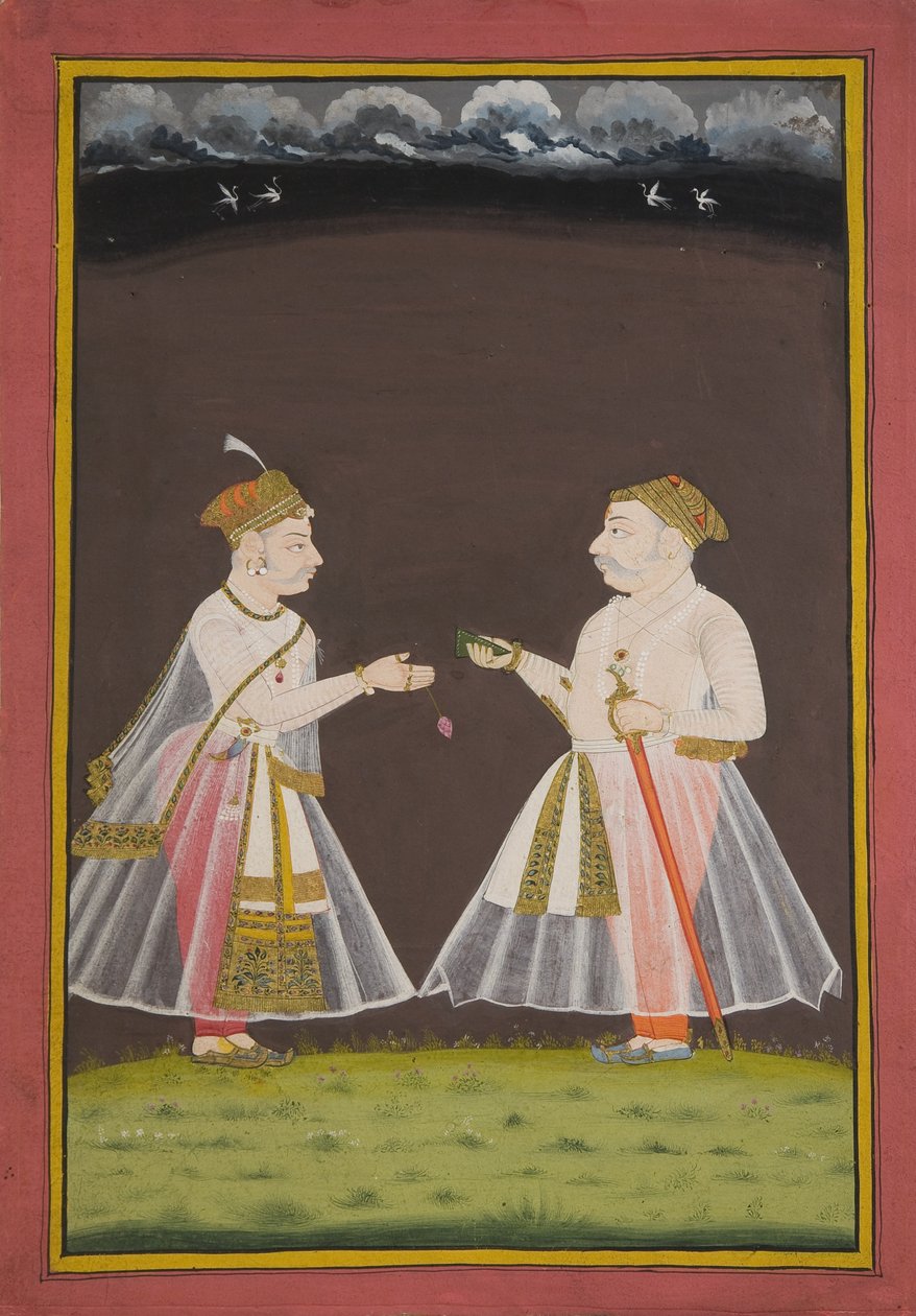 Pravděpodobně portrét Rana Raj Singha z Udaipuru (1661-81) nabízejícího pánvi pánev, 1820 od Indian School