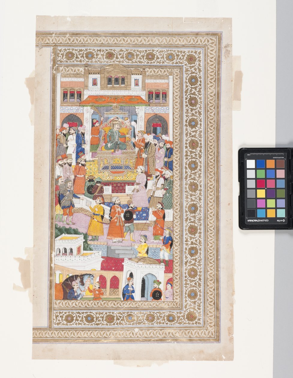 Raja With Courtiers (pero, inkoust, kvaš a plátkové zlato na pergamenu) od Indian School