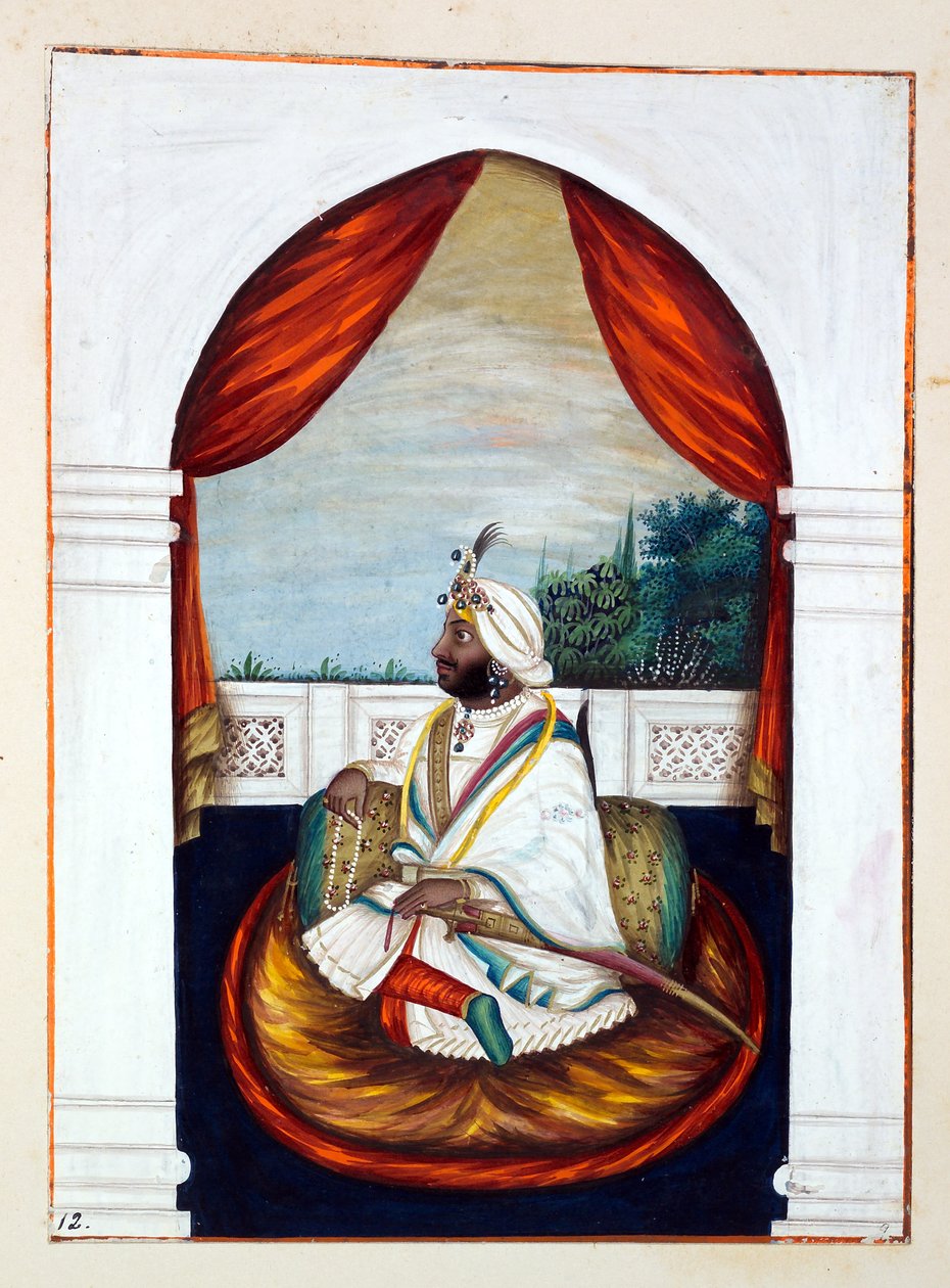 Rajah Sher Singh, z Království Paňdžábu, jeho vládci a náčelníci, svazek I, svazek 27 akvarelových studií od neidentifikovaného indického umělce, kolem roku 1840 (wc na papíře) od Indian School
