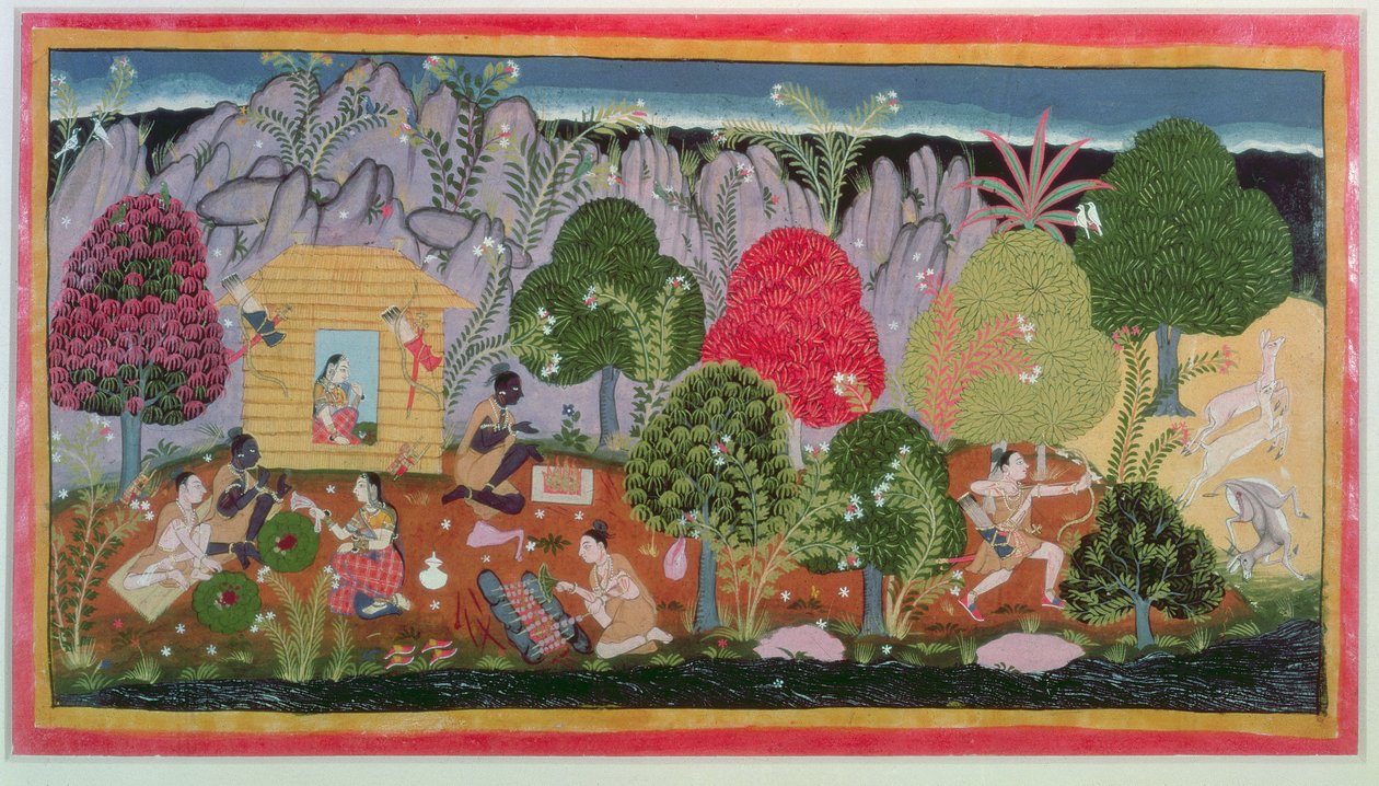 Ráma a Síta z ‚Ramayana‘, škola Sahibdin, Rádžasthán od Indian School