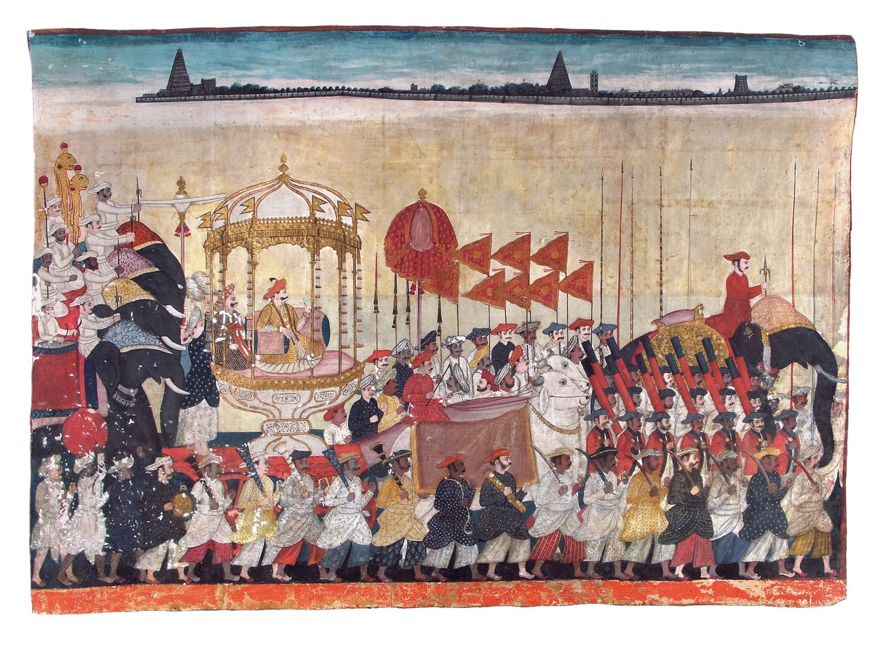 Rao Tuljaji v Procesí, kolem 1775 (neprůhledné wc a zlato na papíře) od Indian School