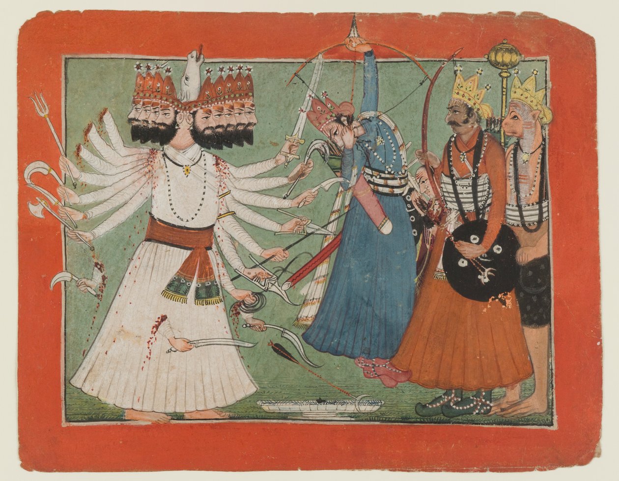 Rávana vyzývá Rámovu armádu, kolem roku 1750 (neprůhledný akvarel na papíře) od Indian School