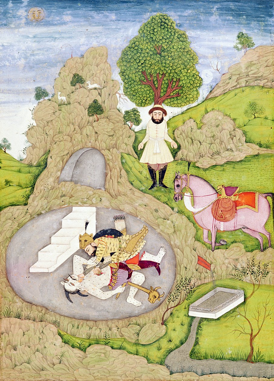 Rustam zabíjející bílého démona z „Shahnama“ (Kniha králů), od Abu