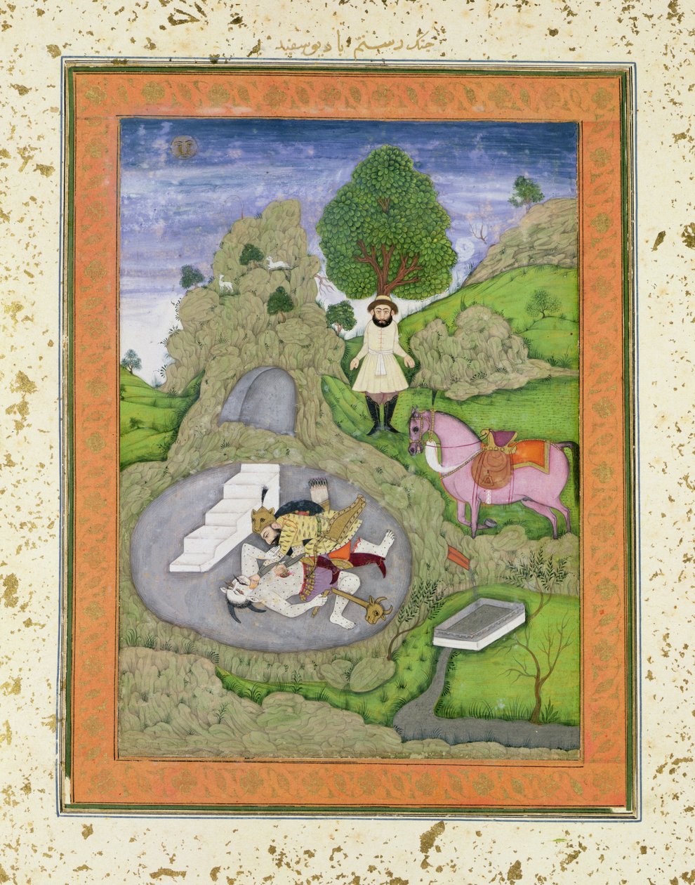 Rustam zabíjející bílého démona, ilustrace z „Shahnama“ (Kniha králů), od Abu