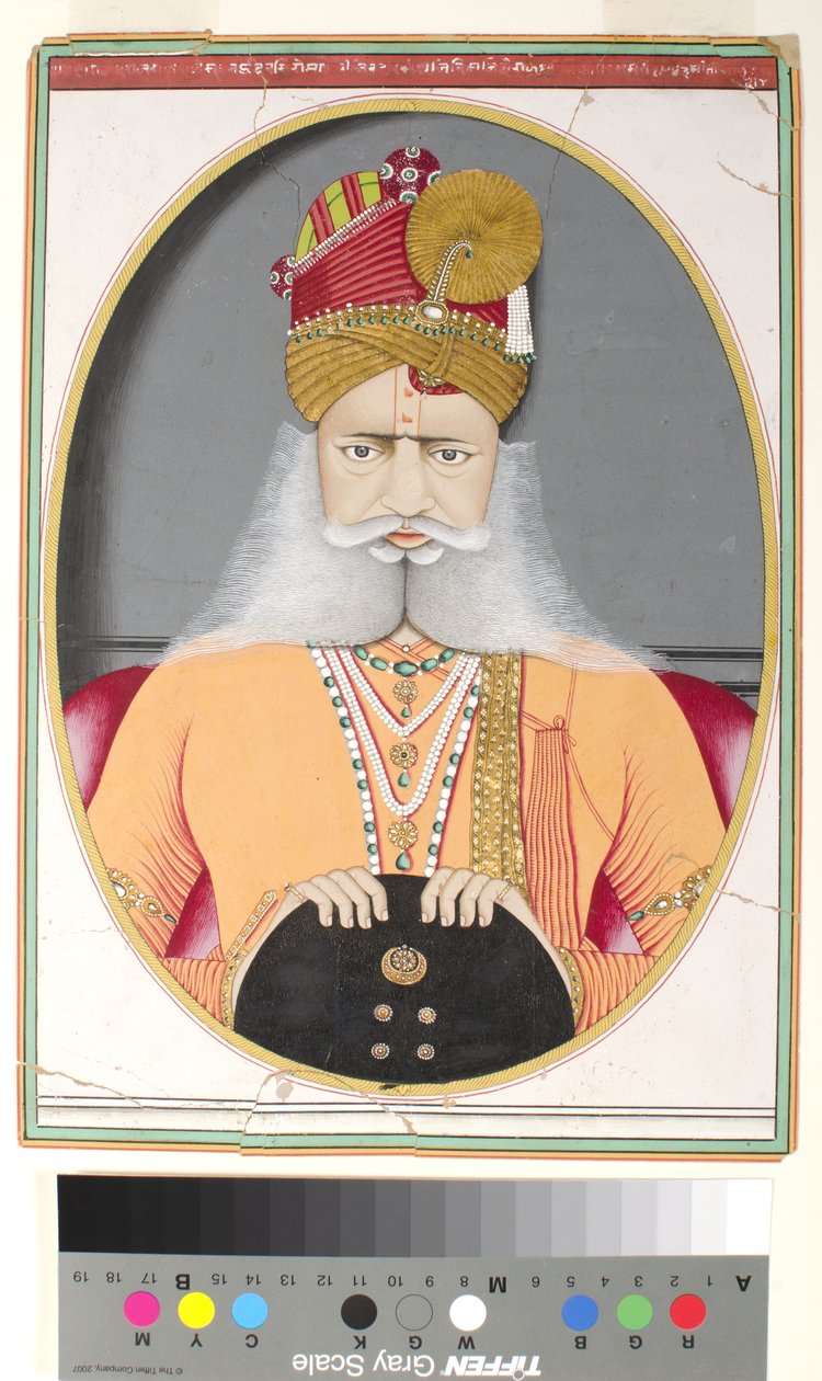 Sardar Singh, kolem roku 1870 (neprůhledný akvarel a zlato na papíře) od Indian School