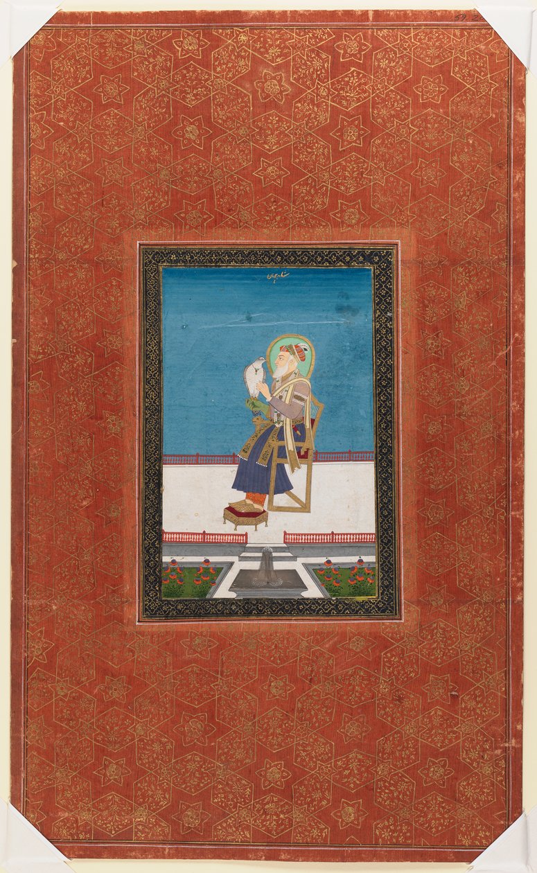 Shah Jahan se sokolem, 1875-1900 (neprůhledné wc a zlato na papíře) od Indian School