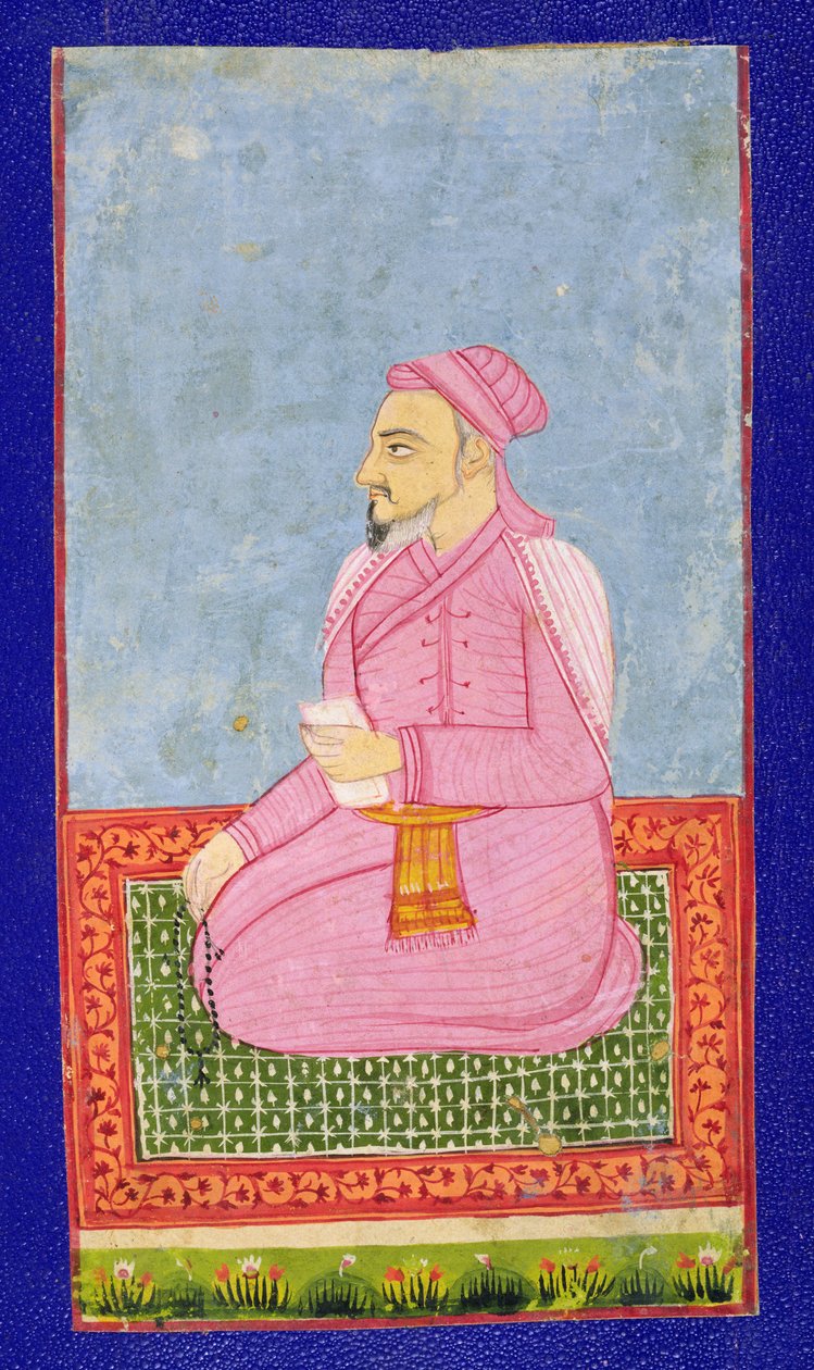 Shams Al-Umara, ilustrace z knihy o indických mysticích (inkoust na papíře připevněný na kartě) od Indian School