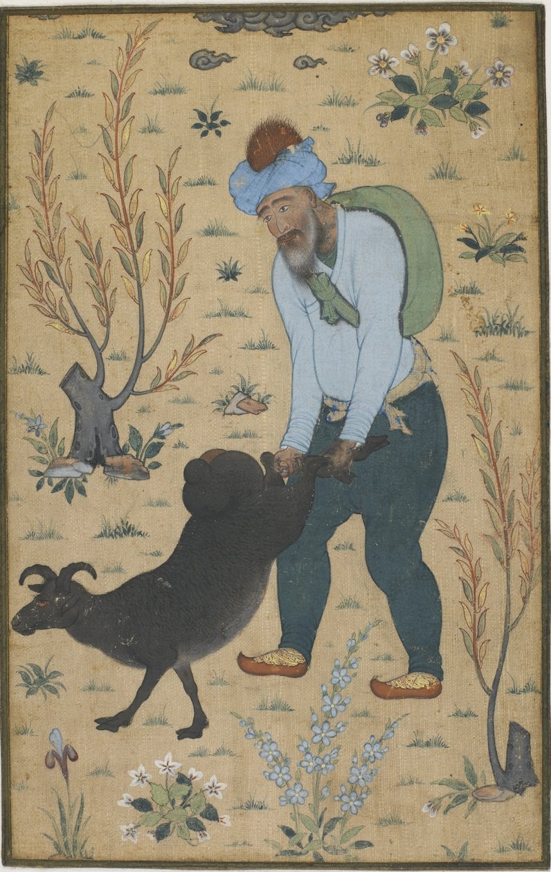 Pastýř a koza, dynastie Mughalů (barva na bavlně) od Indian School
