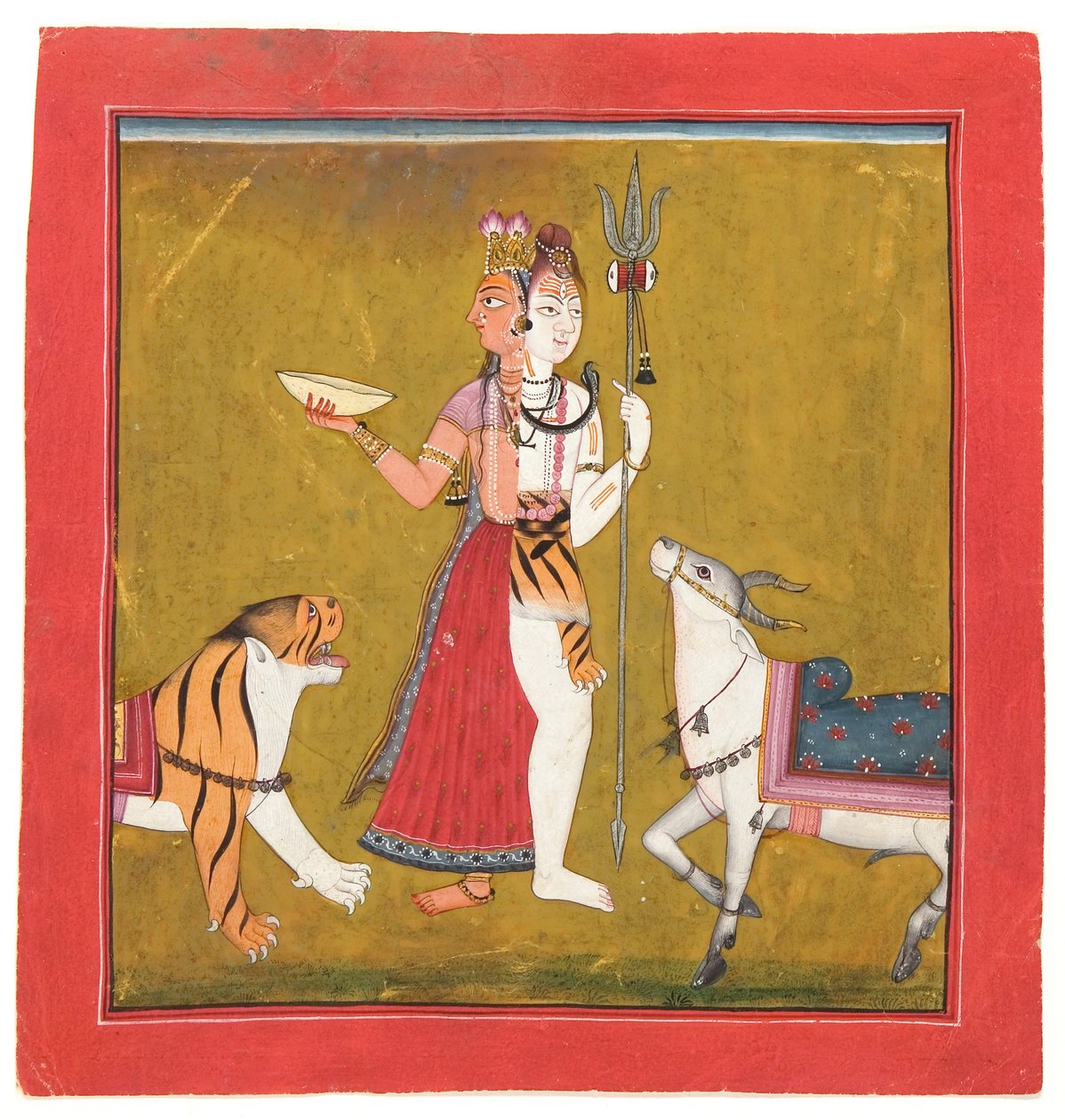 Shiva Ardhanarishvara, cca 1715 (neprůhledné wc, zlato a stříbro na papíře) od Indian School